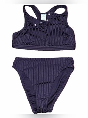 Shade & Shore Ribbed Button-Up Bikini Set - Black